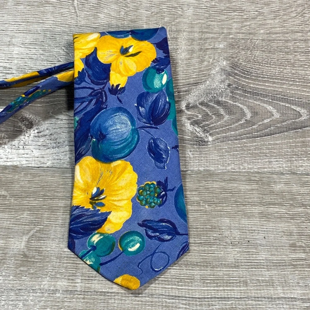 Banana Republic Necktie Men's Safari Floral Cotton Blue‎ Yellow